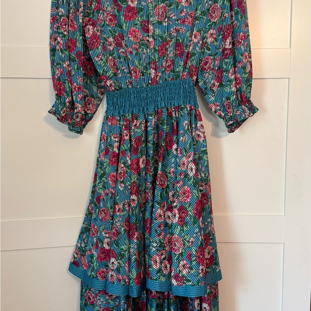 Floral Pleated Dress with Puff Sleeves